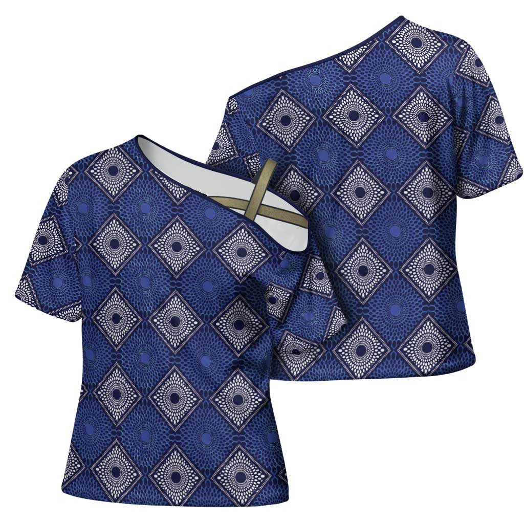 Indigo Diamond African Ankara Pattern Cross Shoulder Shirt