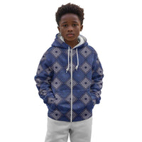 Indigo Diamond African Ankara Pattern Kid Hoodie