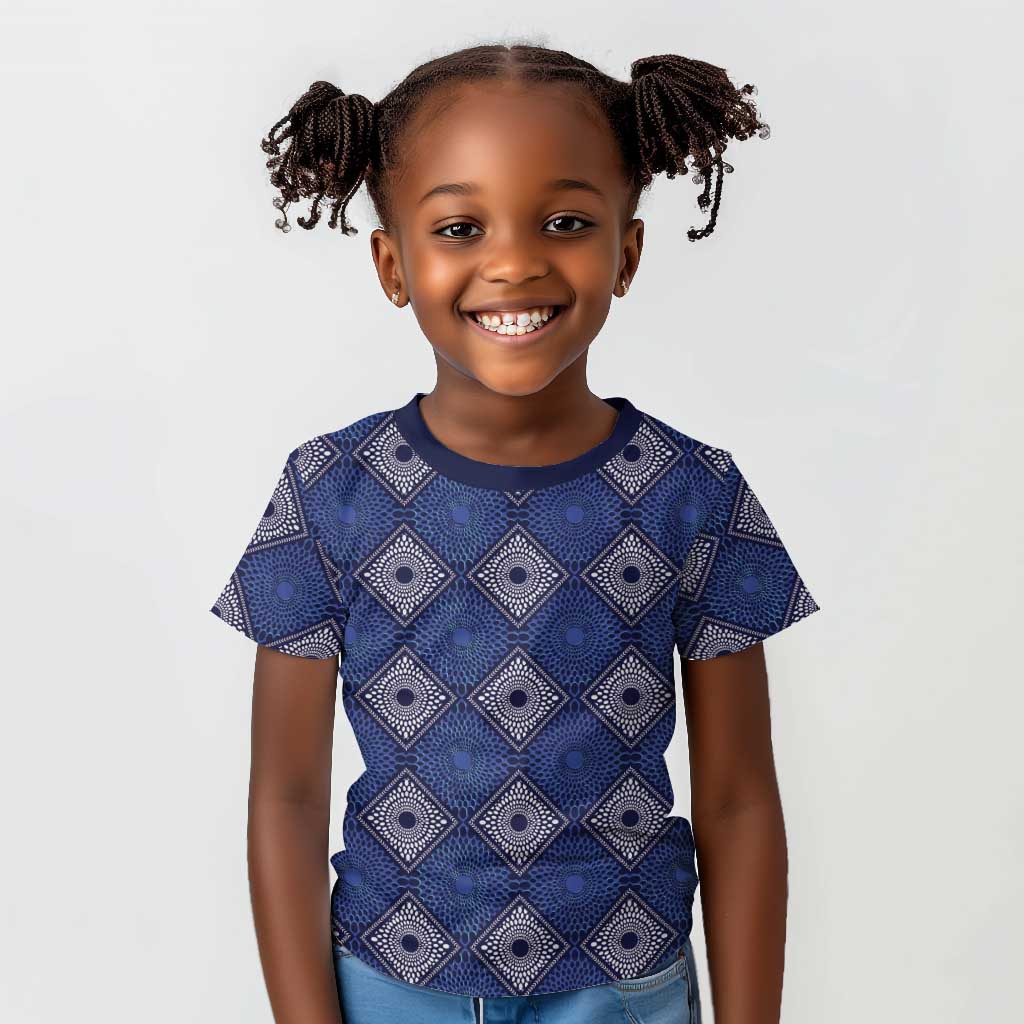 Indigo Diamond African Ankara Pattern Kid T shirt