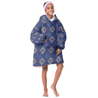 Indigo Diamond African Ankara Pattern Kid Wearable Blanket Hoodie