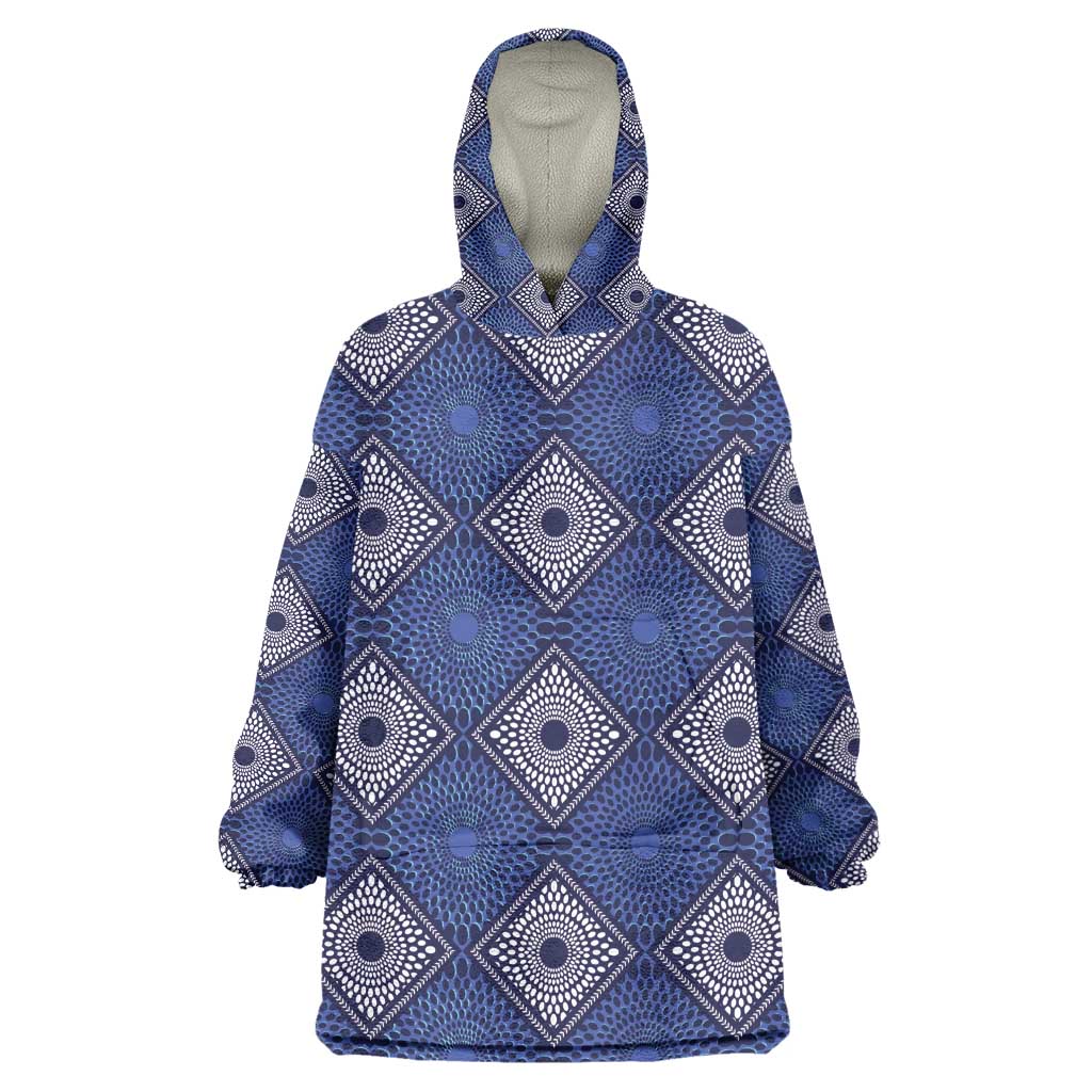 Indigo Diamond African Ankara Pattern Kid Wearable Blanket Hoodie