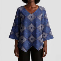 Indigo Diamond African Ankara Pattern Kimono Sleeve Blouse