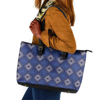 Indigo Diamond African Ankara Pattern Leather Tote Bag
