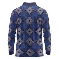 Indigo Diamond African Ankara Pattern Long Sleeve Polo Shirt