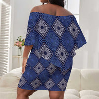 Indigo Diamond African Ankara Pattern Off Shoulder Short Dress