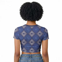 Indigo Diamond African Ankara Pattern Raglan Cropped T shirt