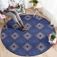 Indigo Diamond African Ankara Pattern Round Carpet