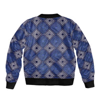 Indigo Diamond African Ankara Pattern Sleeve Zip Bomber Jacket