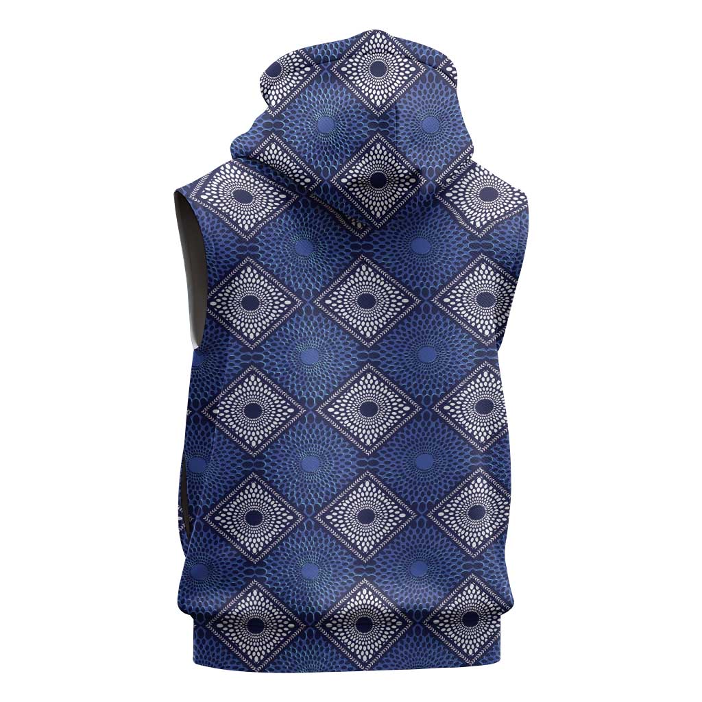 Indigo Diamond African Ankara Pattern Sleeveless Hoodie