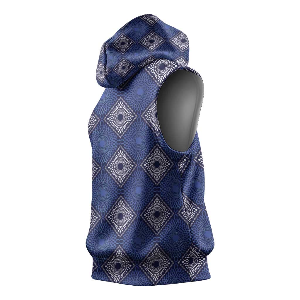 Indigo Diamond African Ankara Pattern Sleeveless Hoodie