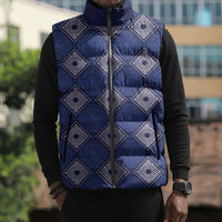 Indigo Diamond African Ankara Pattern Sleeveless Puffer Jacket