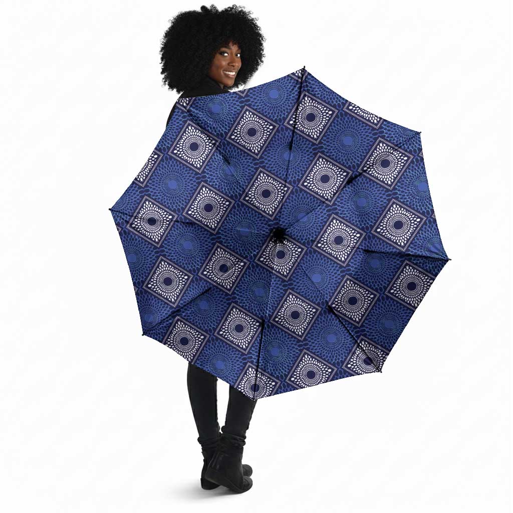 Indigo Diamond African Ankara Pattern Umbrella