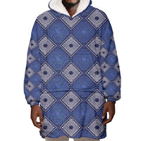 Indigo Diamond African Ankara Pattern Wearable Blanket Hoodie
