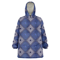 Indigo Diamond African Ankara Pattern Wearable Blanket Hoodie