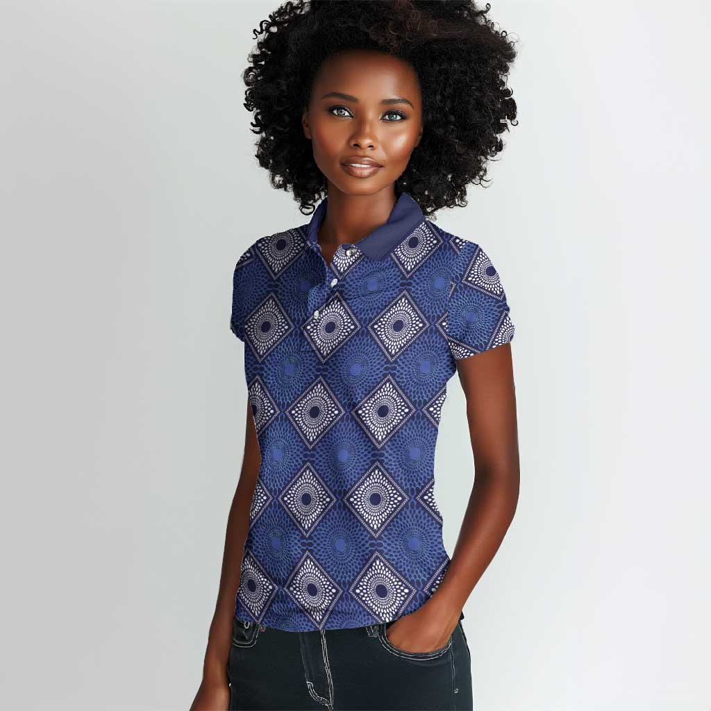 Indigo Diamond African Ankara Pattern Women Polo Shirt