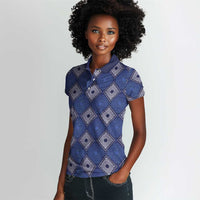 Indigo Diamond African Ankara Pattern Women Polo Shirt