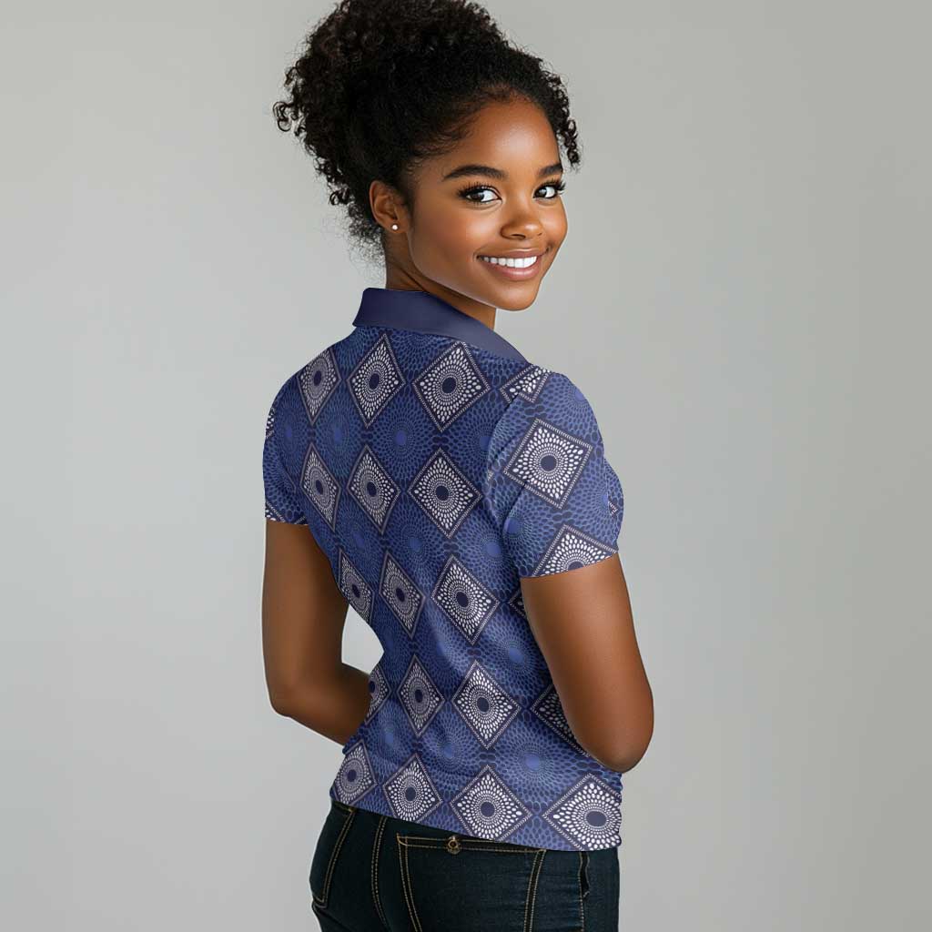 Indigo Diamond African Ankara Pattern Women Polo Shirt
