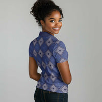 Indigo Diamond African Ankara Pattern Women Polo Shirt