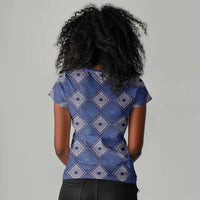 Indigo Diamond African Ankara Pattern Women V-Neck T-Shirt