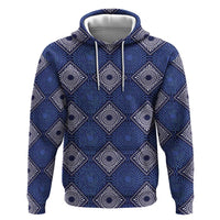 Indigo Diamond African Ankara Pattern Zip Hoodie