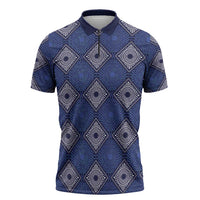 Indigo Diamond African Ankara Pattern Zipper Polo Shirt