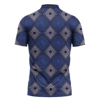 Indigo Diamond African Ankara Pattern Zipper Polo Shirt