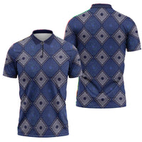 Indigo Diamond African Ankara Pattern Zipper Polo Shirt