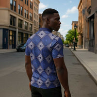 Indigo Diamond African Ankara Pattern Zipper Polo Shirt