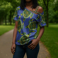 Emerald Turtle African Ankara Pattern Cross Shoulder Shirt