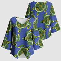Emerald Turtle African Ankara Pattern Kimono Sleeve Blouse