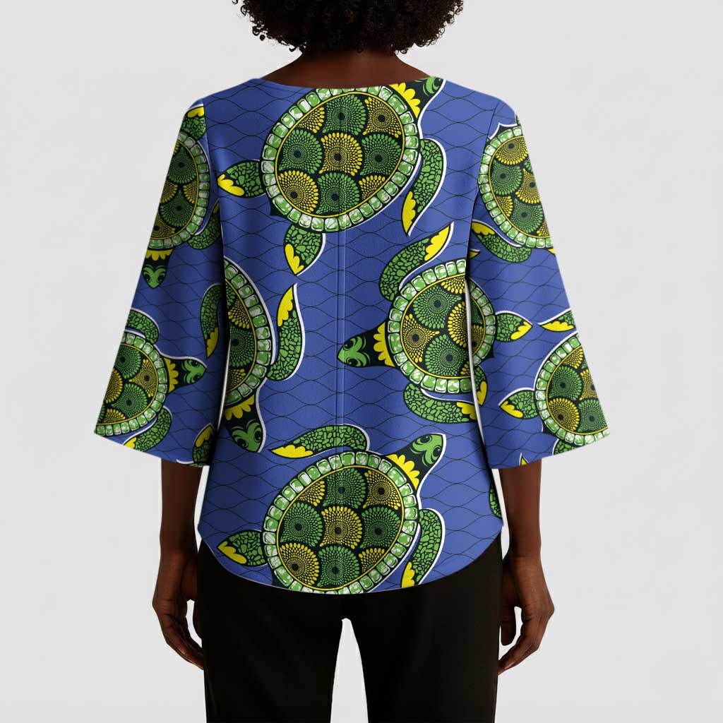 Emerald Turtle African Ankara Pattern Kimono Sleeve Blouse