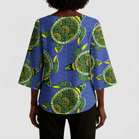 Emerald Turtle African Ankara Pattern Kimono Sleeve Blouse