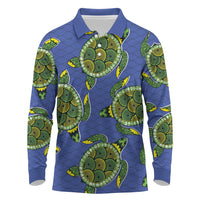 Emerald Turtle African Ankara Pattern Long Sleeve Polo Shirt