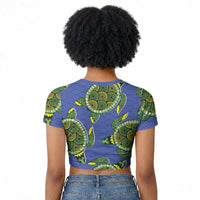Emerald Turtle African Ankara Pattern Raglan Cropped T shirt