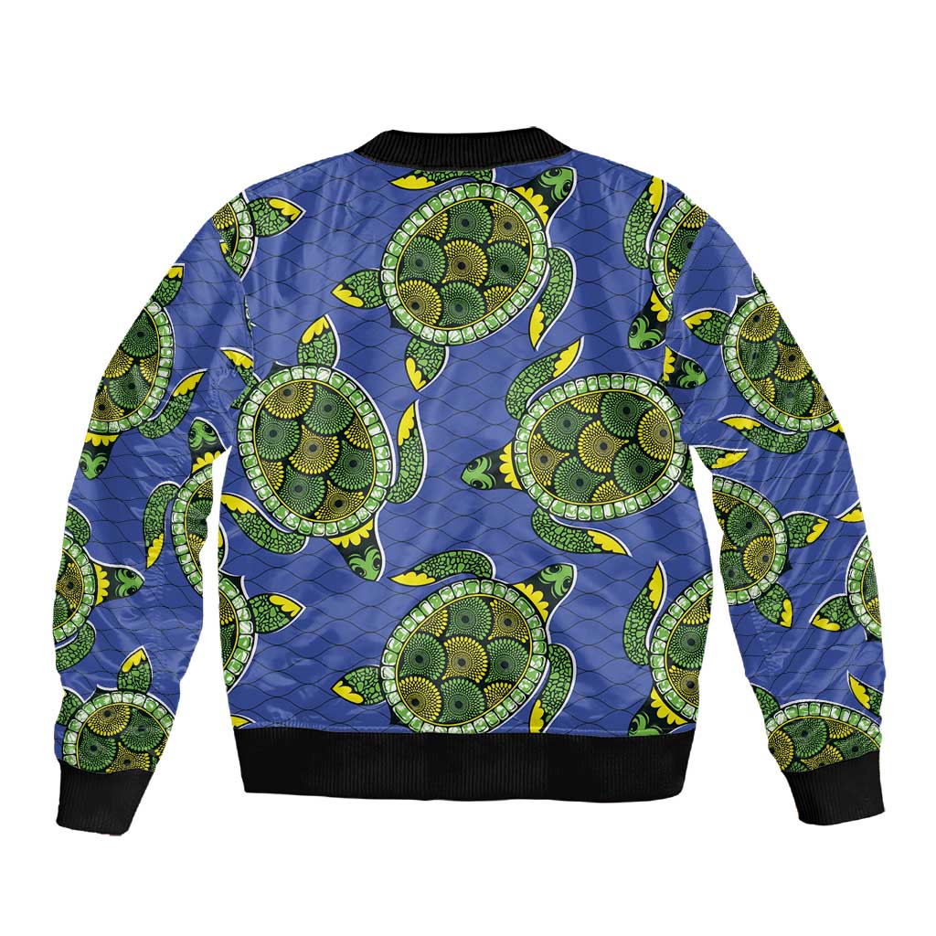 Emerald Turtle African Ankara Pattern Sleeve Zip Bomber Jacket