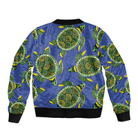 Emerald Turtle African Ankara Pattern Sleeve Zip Bomber Jacket