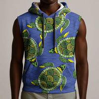 Emerald Turtle African Ankara Pattern Sleeveless Hoodie