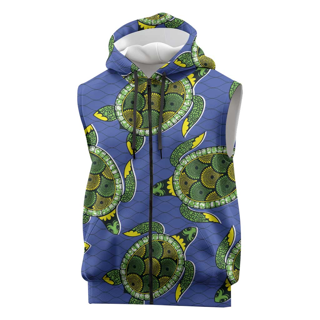 Emerald Turtle African Ankara Pattern Sleeveless Zip Hoodie
