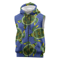 Emerald Turtle African Ankara Pattern Sleeveless Zip Hoodie