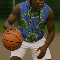 Emerald Turtle African Ankara Pattern Sleeveless Zip Hoodie