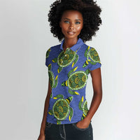 Emerald Turtle African Ankara Pattern Women Polo Shirt
