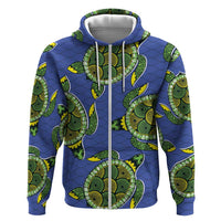 Emerald Turtle African Ankara Pattern Zip Hoodie