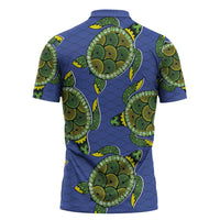 Emerald Turtle African Ankara Pattern Zipper Polo Shirt