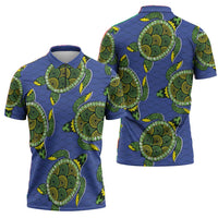 Emerald Turtle African Ankara Pattern Zipper Polo Shirt