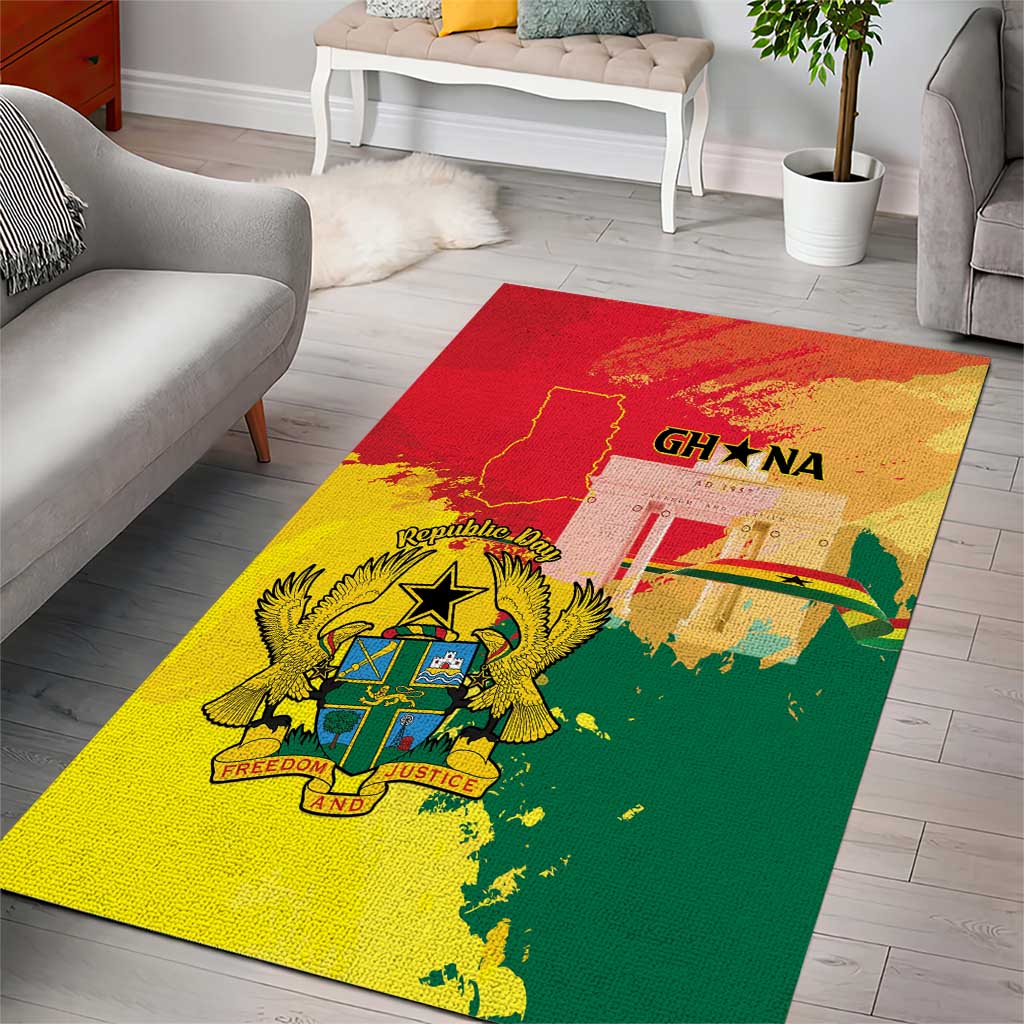 Ghana Republic Day Area Rug Black Star Square With Coat Of Arms