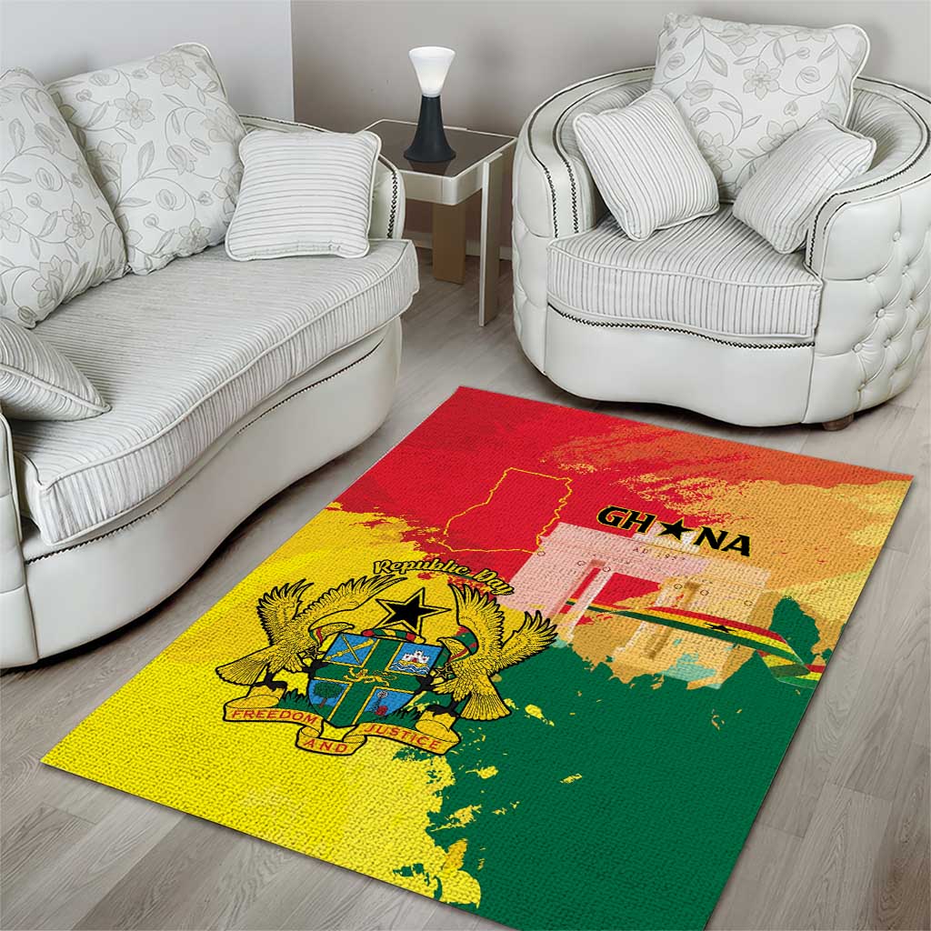 Ghana Republic Day Area Rug Black Star Square With Coat Of Arms