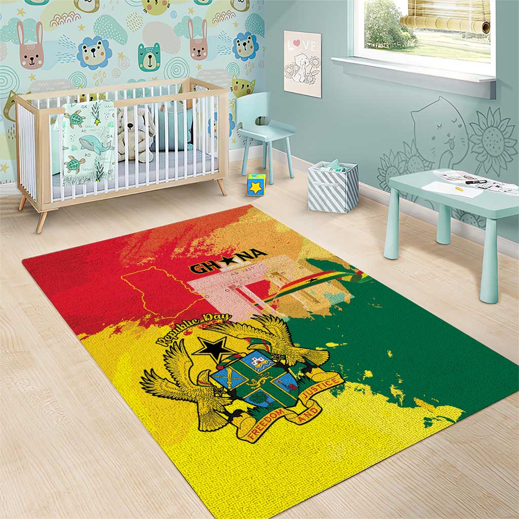 Ghana Republic Day Area Rug Black Star Square With Coat Of Arms