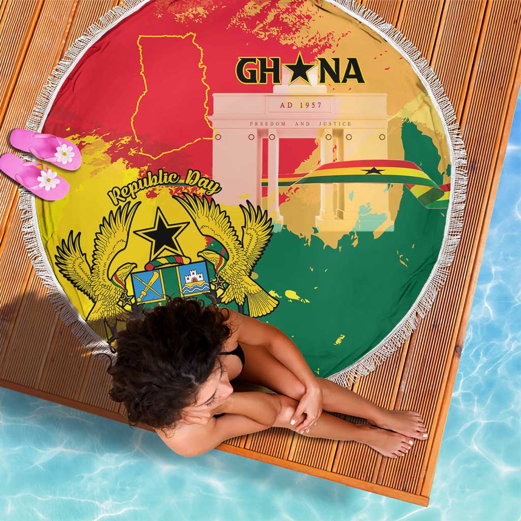 Ghana Republic Day Beach Blanket Black Star Square With Coat Of Arms