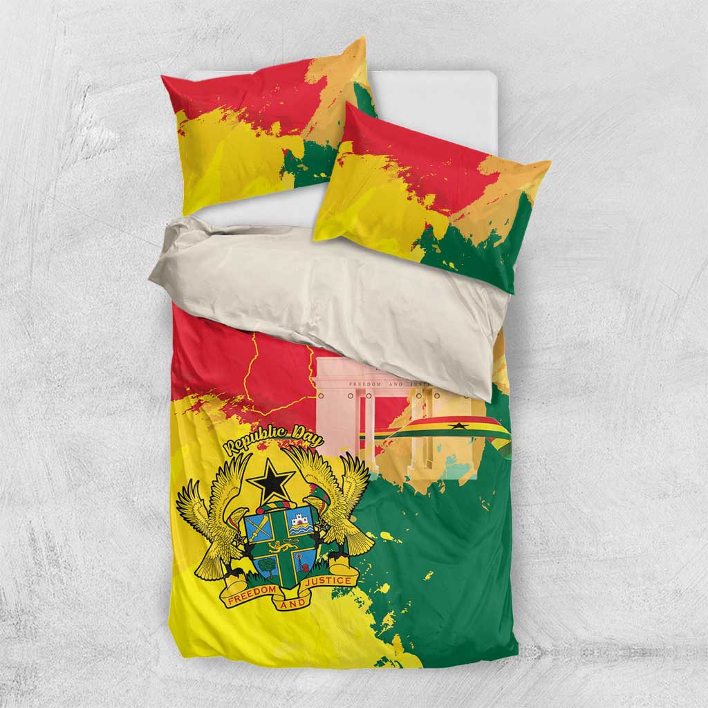Ghana Republic Day Bedding Set Black Star Square With Coat Of Arms