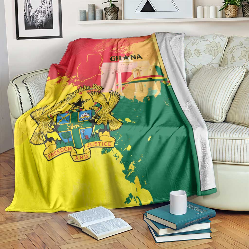 Ghana Republic Day Blanket Black Star Square With Coat Of Arms